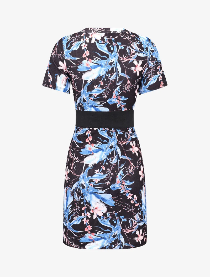 Robe côtelée à manches courtes - noir