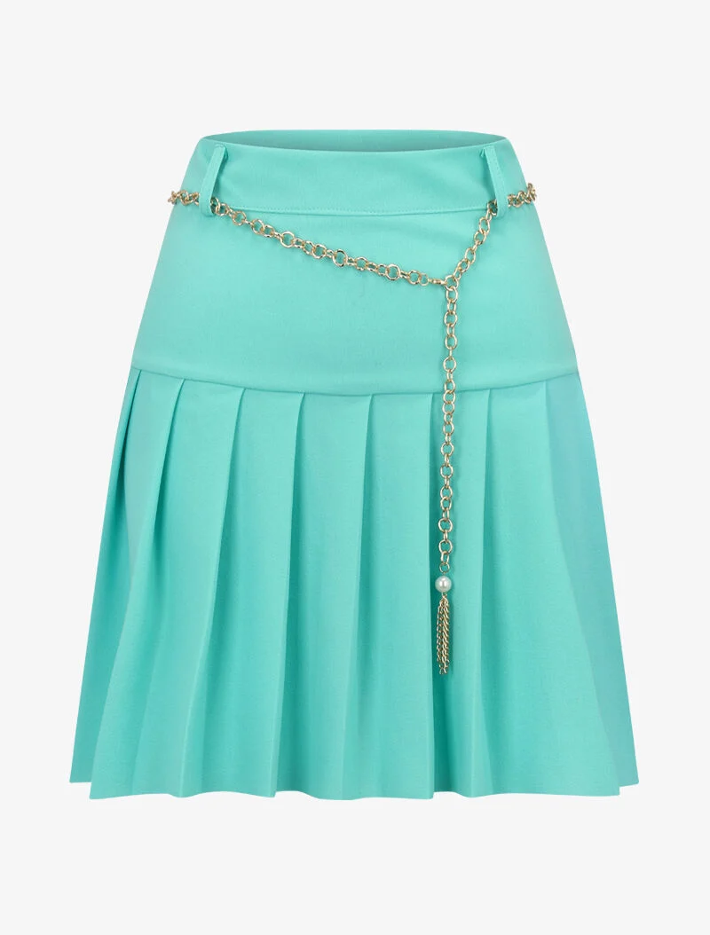 Jupe gaufrée à ceinture chaîne - vert menthe