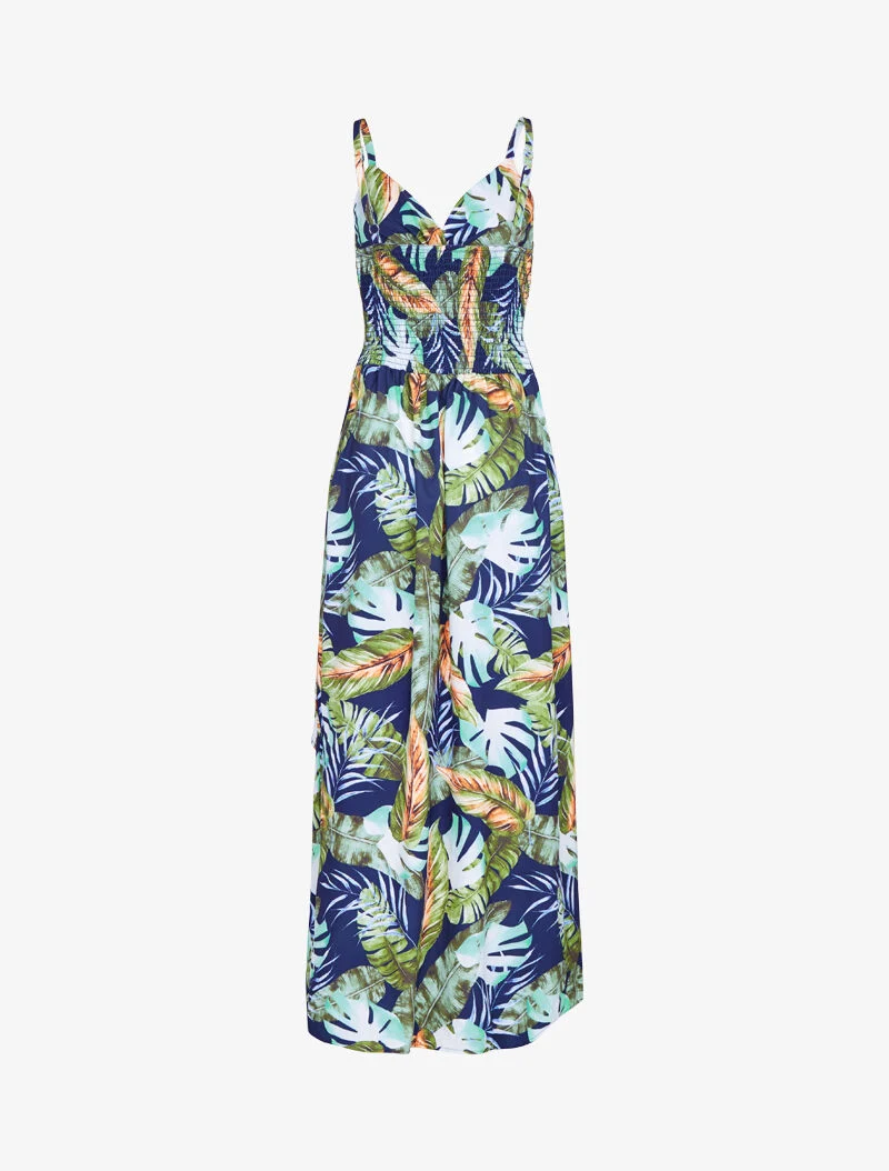 Robe longue imprimé estivale à côté fendu - marine