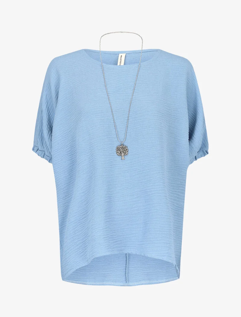 Top ample texturé avec sautoir - bleu ciel