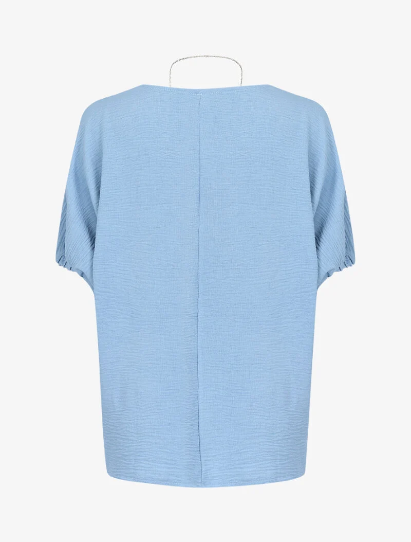 Top ample texturé avec sautoir - bleu ciel