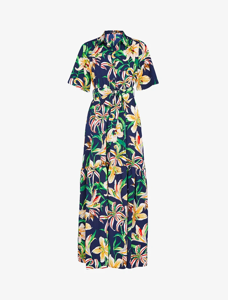 Robe longue imprimé fleurs de lys - marine