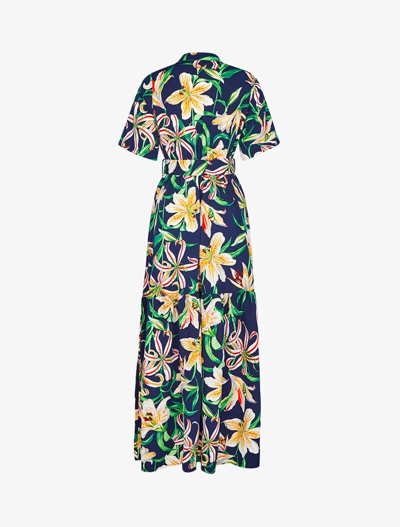 Robe longue imprimé fleurs de lys - marine