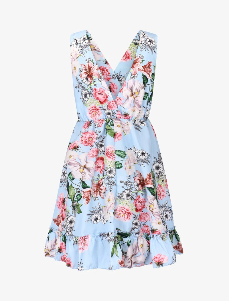 Robe cache coeur imprimée et volantée - bleu ciel