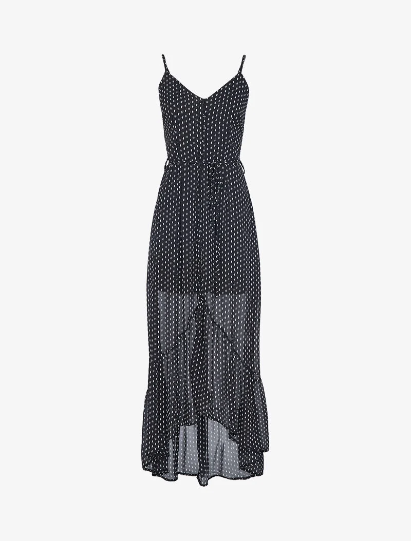 Robe longue à volant imprimé losanges - noir
