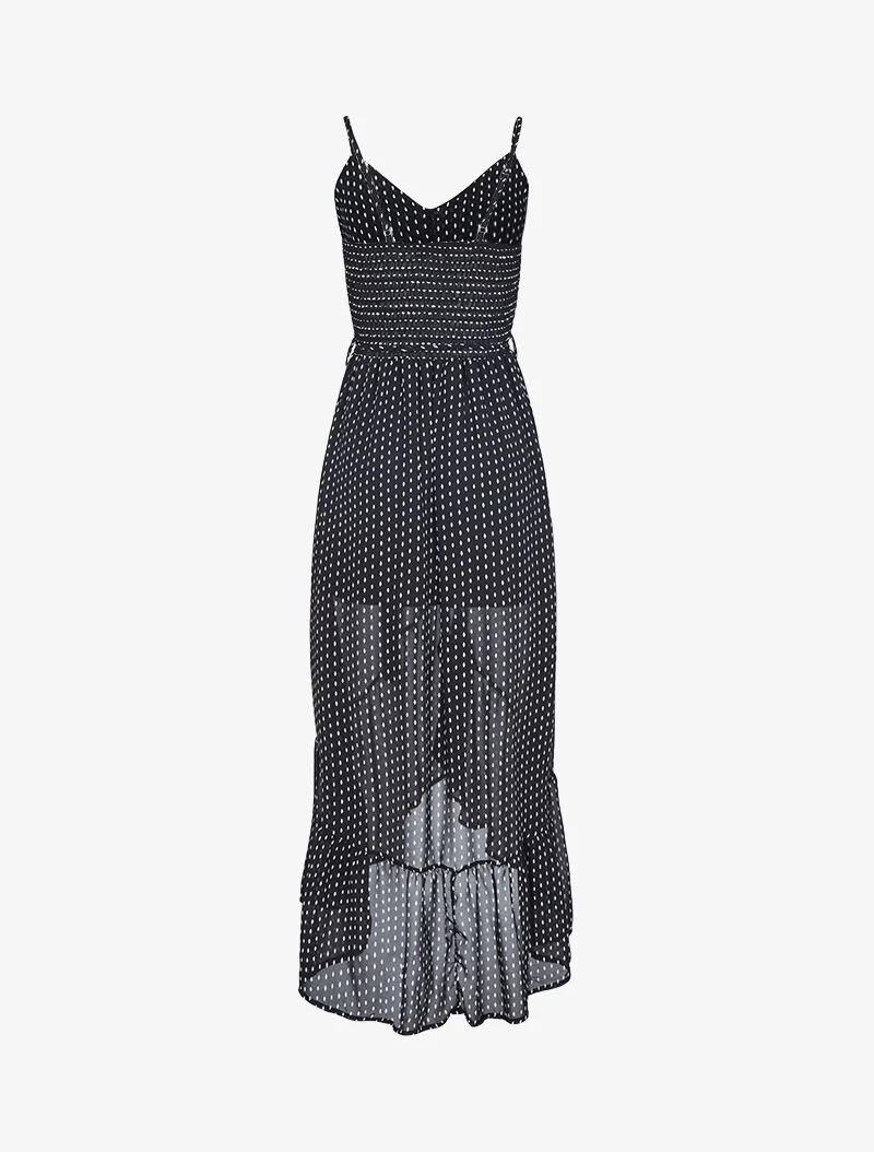 Robe longue à volant imprimé losanges - noir