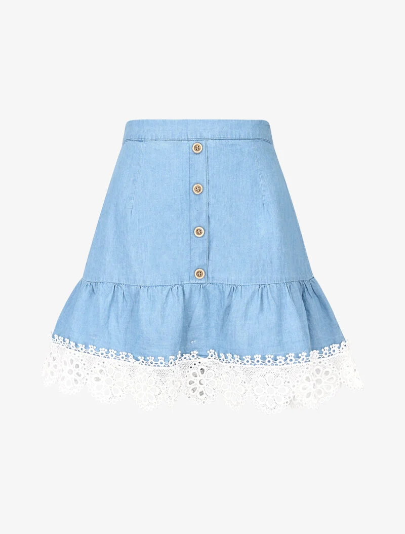 Jupe trapèze à large bord en crochet - denim clair