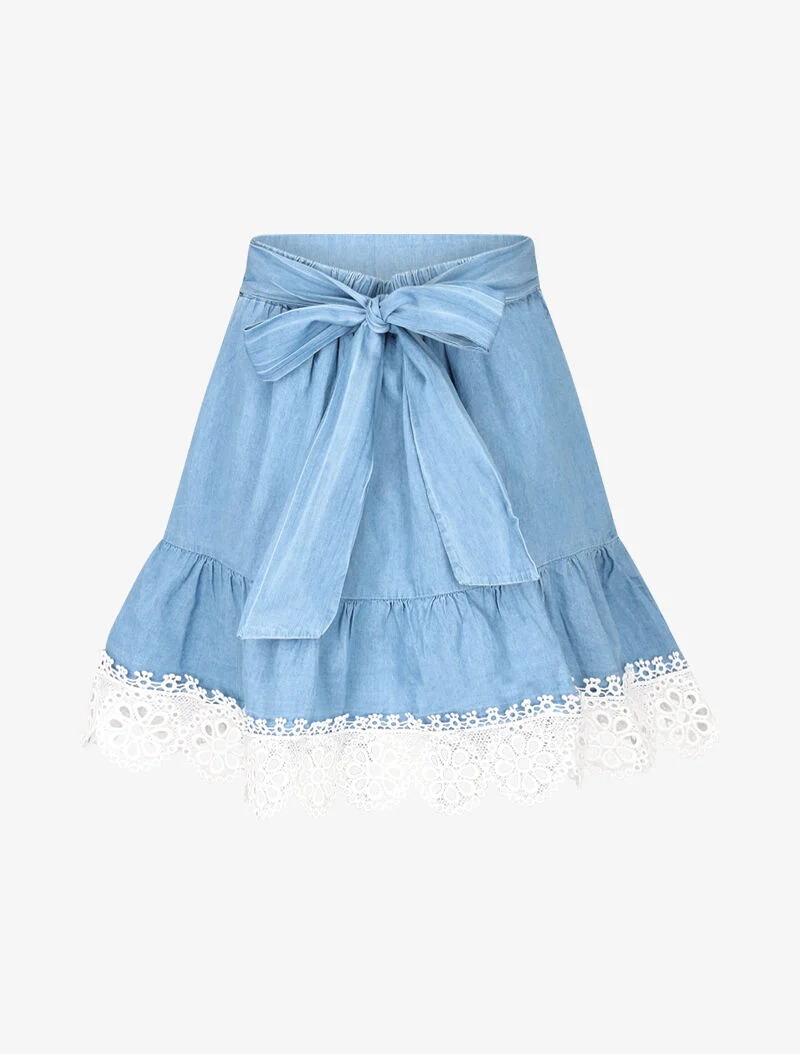 Jupe trapèze à large bord en crochet - denim clair