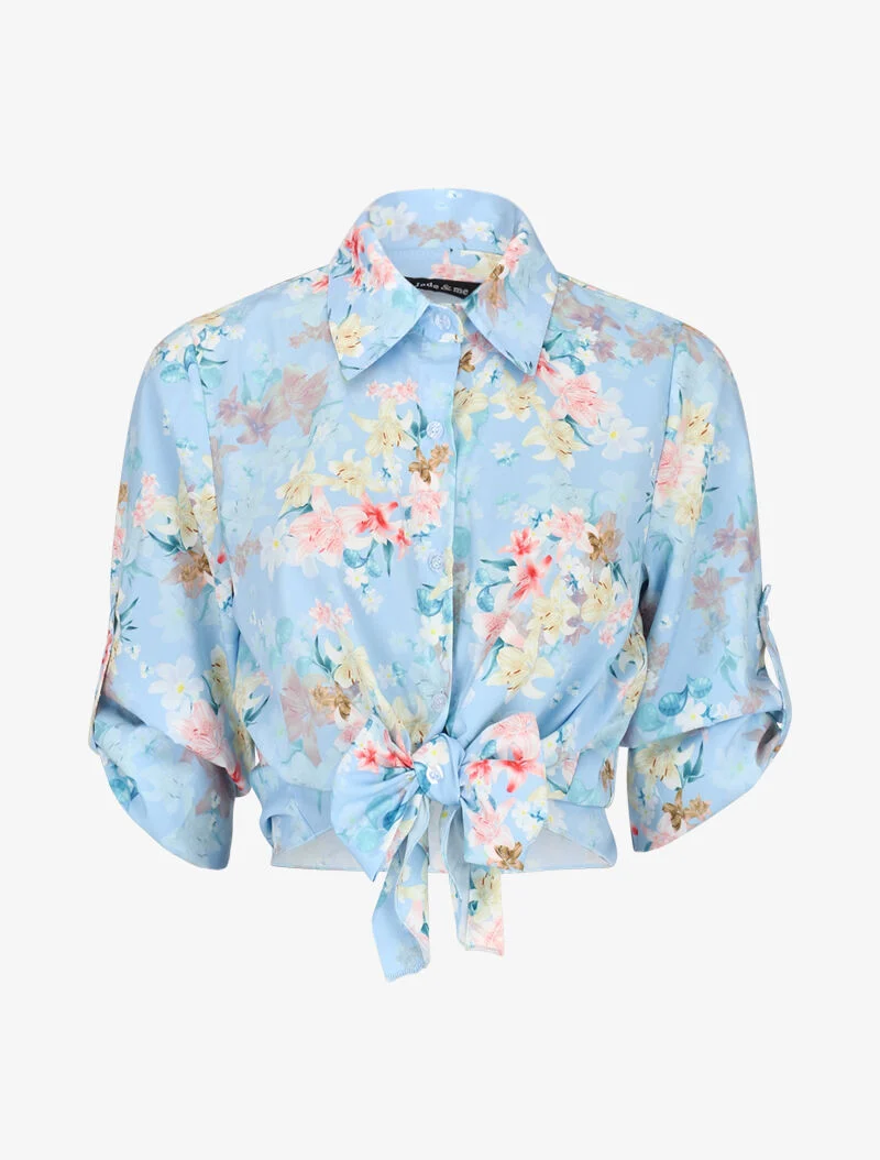 Chemisier à nouer imprimé floral - bleu clair