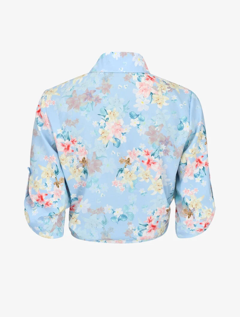 Chemisier à nouer imprimé floral - bleu clair
