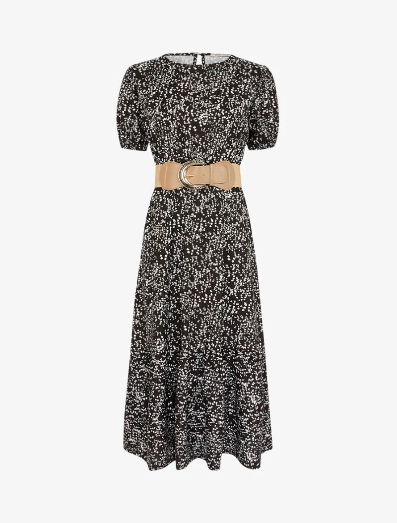 Robe fleurie à manches ballon - noir