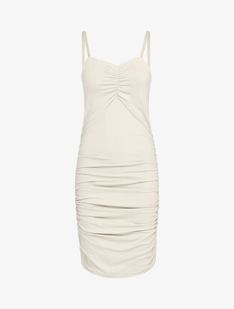 Robe moulante plissée - beige
