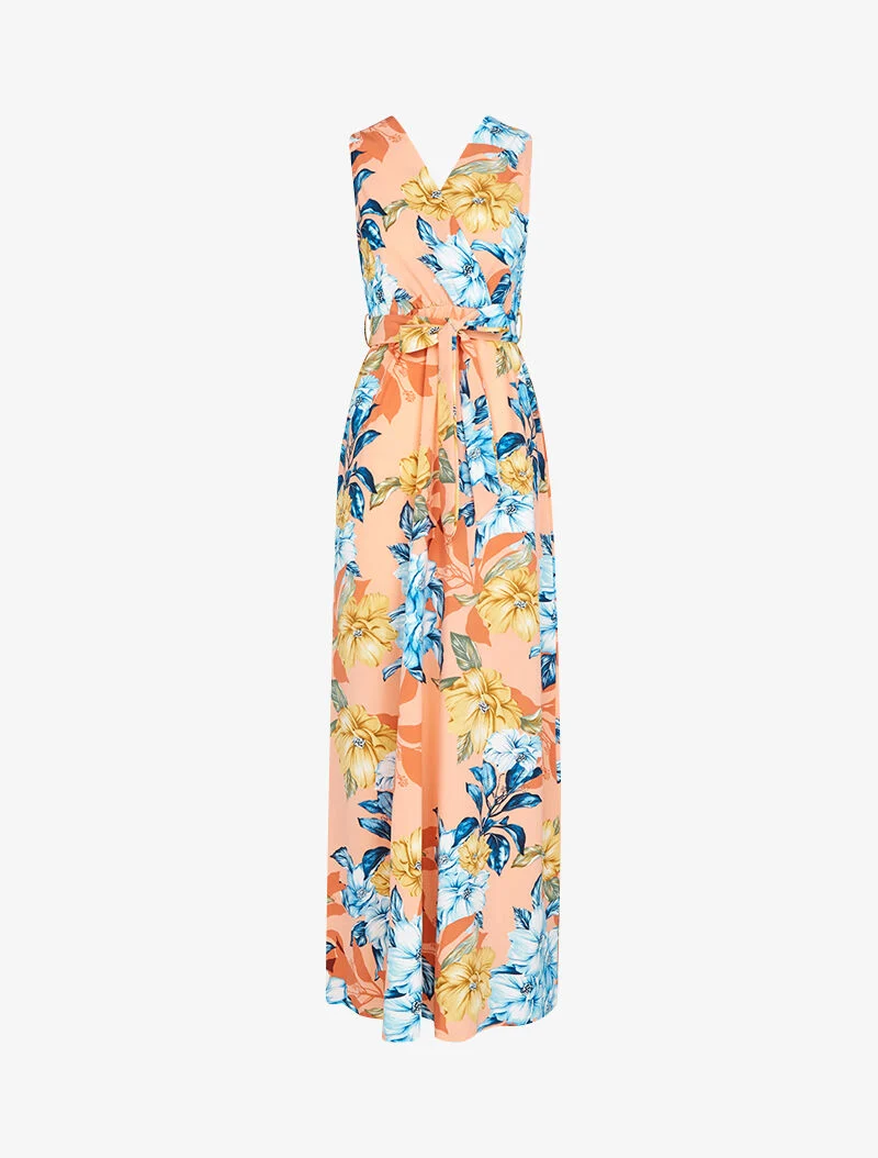 Robe longue à décolleté et dos cache coeur - orange