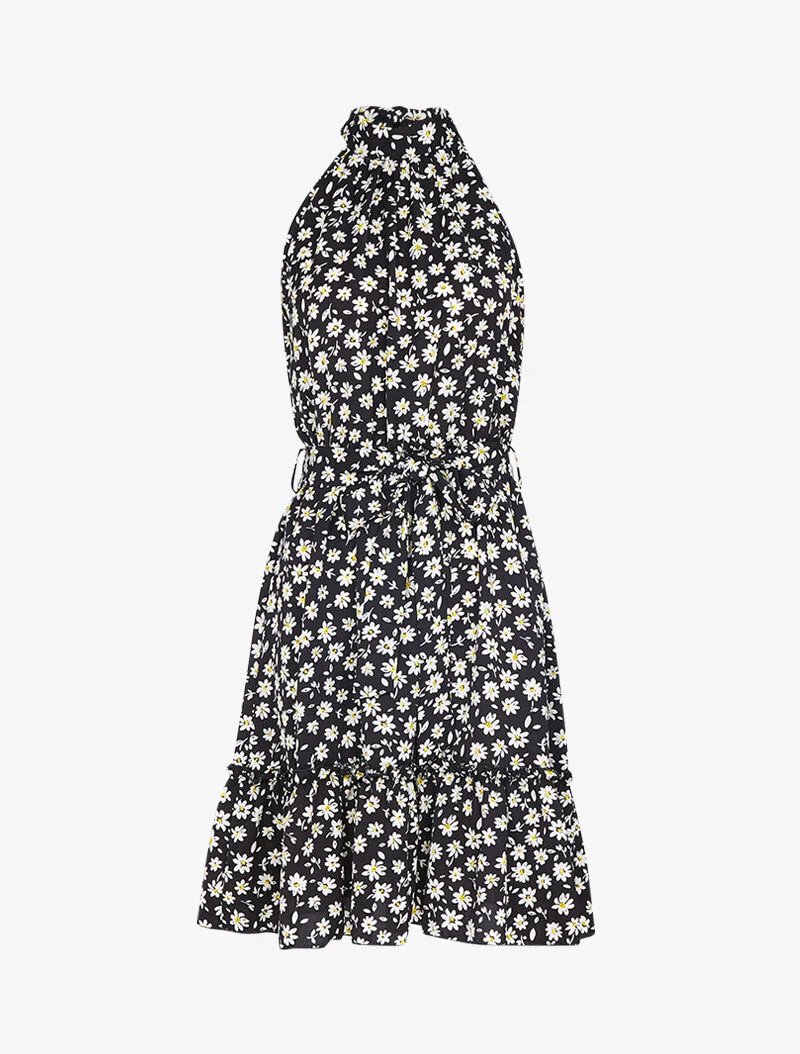 Robe à col américain imprimé marguerites - noir