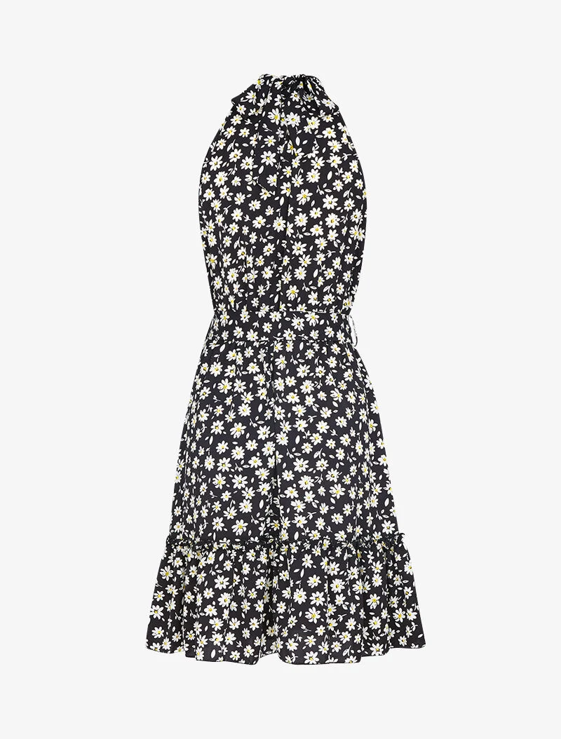 Robe à col américain imprimé marguerites - noir