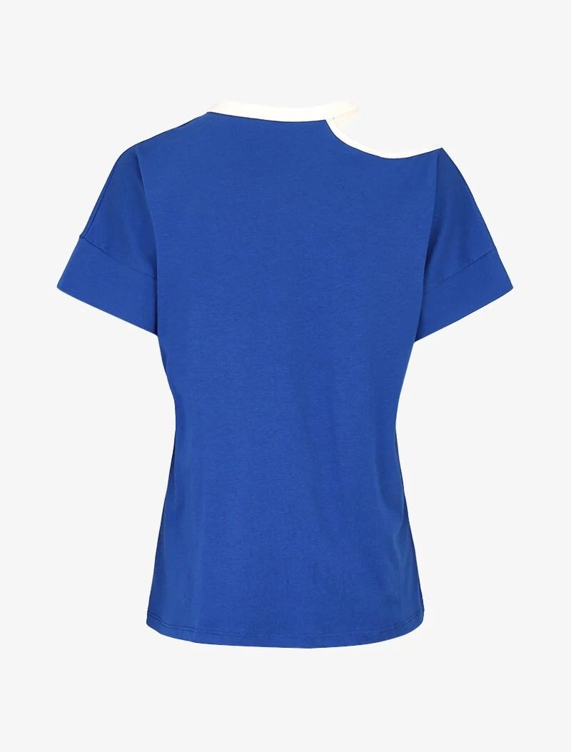 T-shirt floqué et encolure à découpe - bleu roi