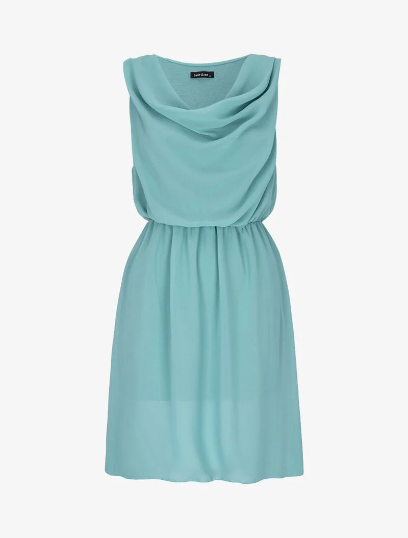 Robe en voile à col bénitier - turquoise