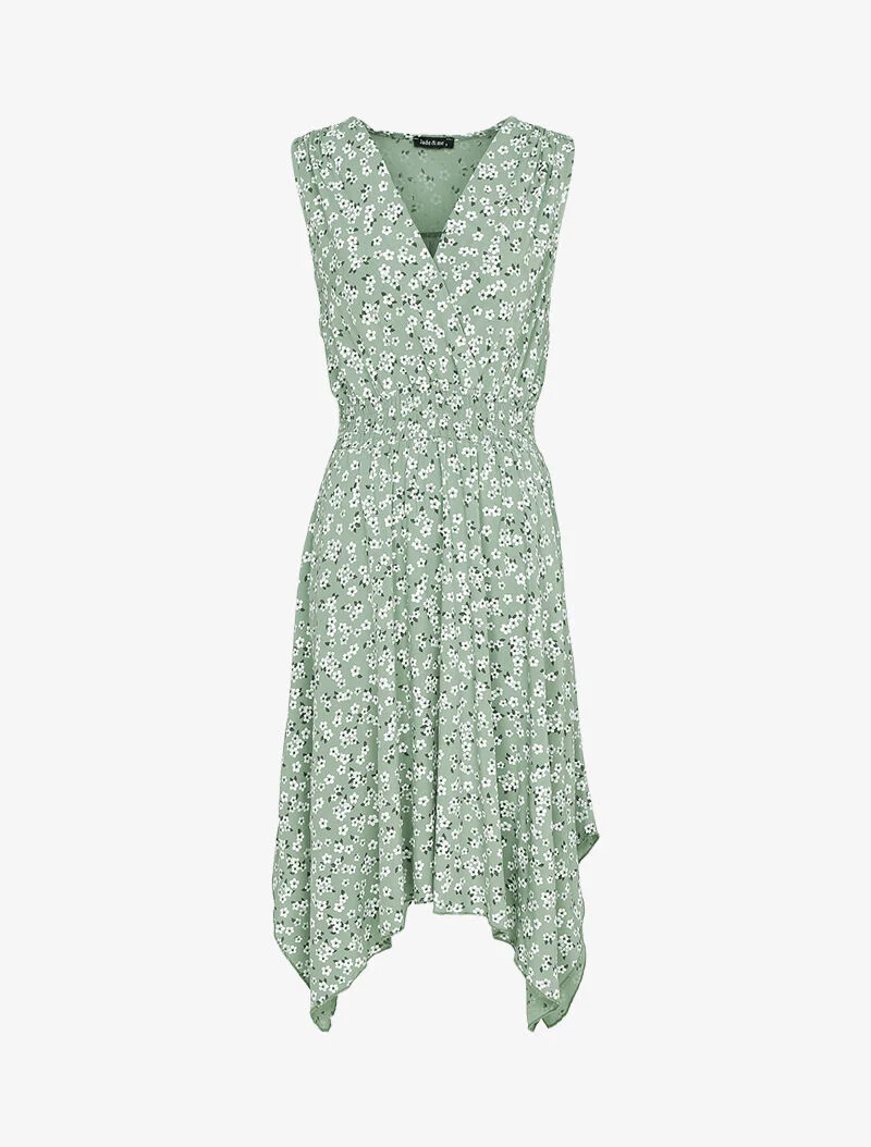 Robe fleurie à bas asymétrique - kaki