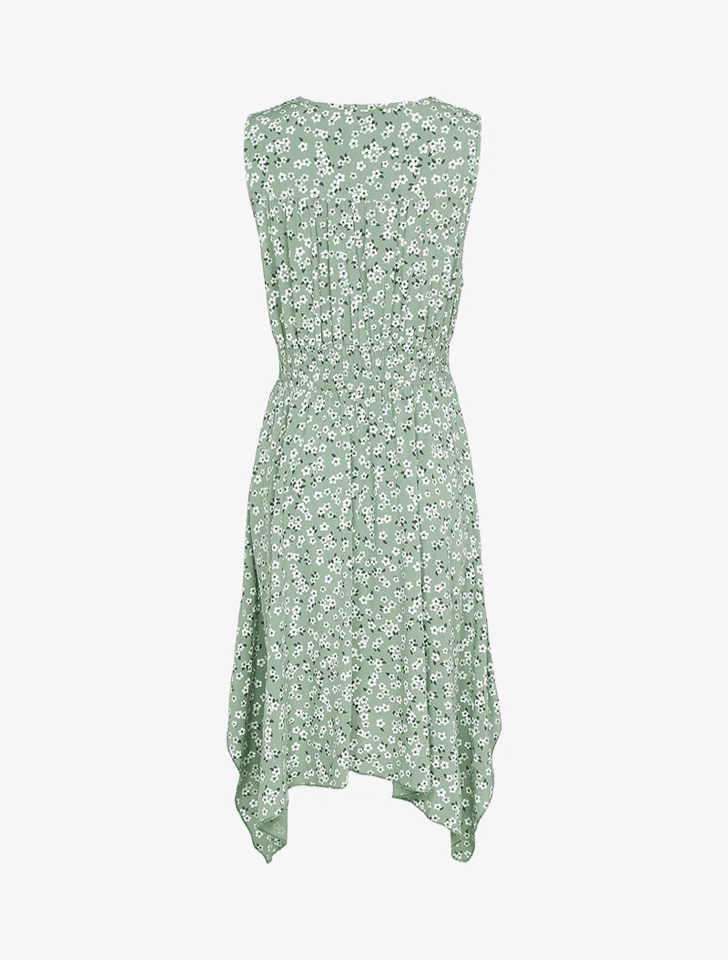 Robe fleurie à bas asymétrique - kaki