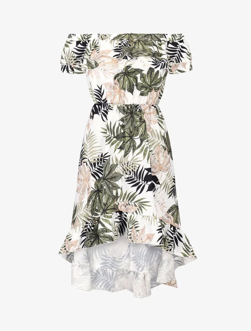 Robe imprimée à volants - kaki