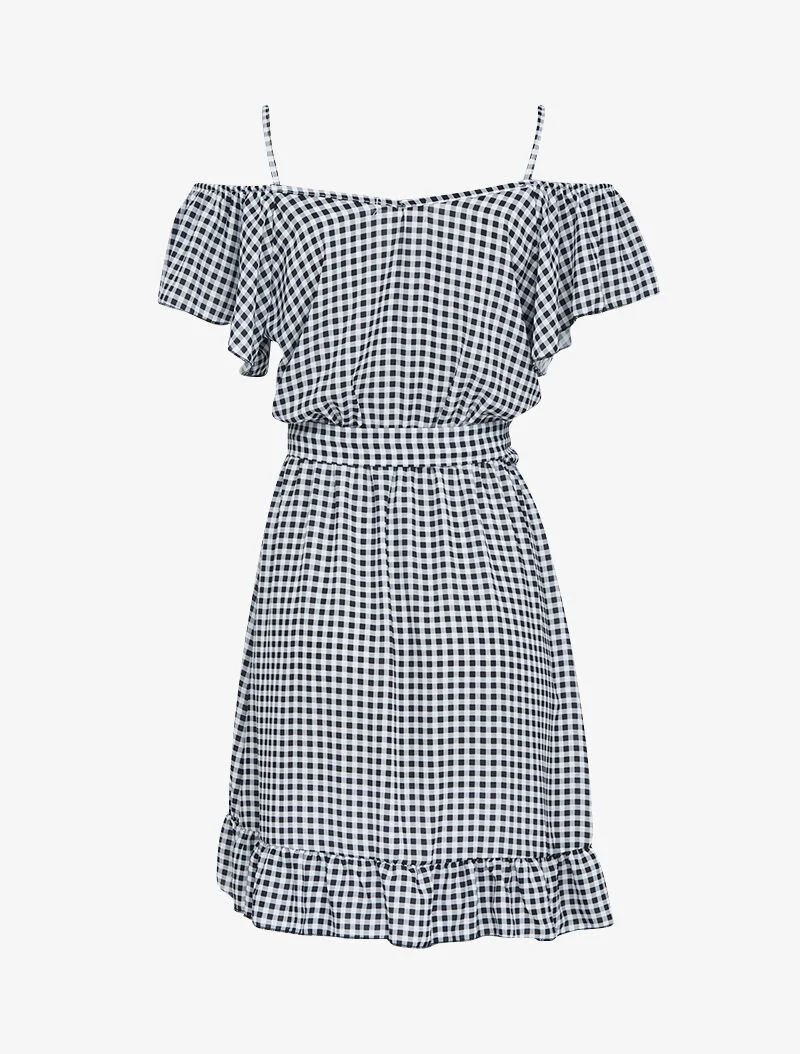Robe imprimée à épaules nues - noir