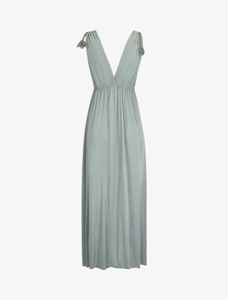 Robe longue à bretelles et pampilles - kaki