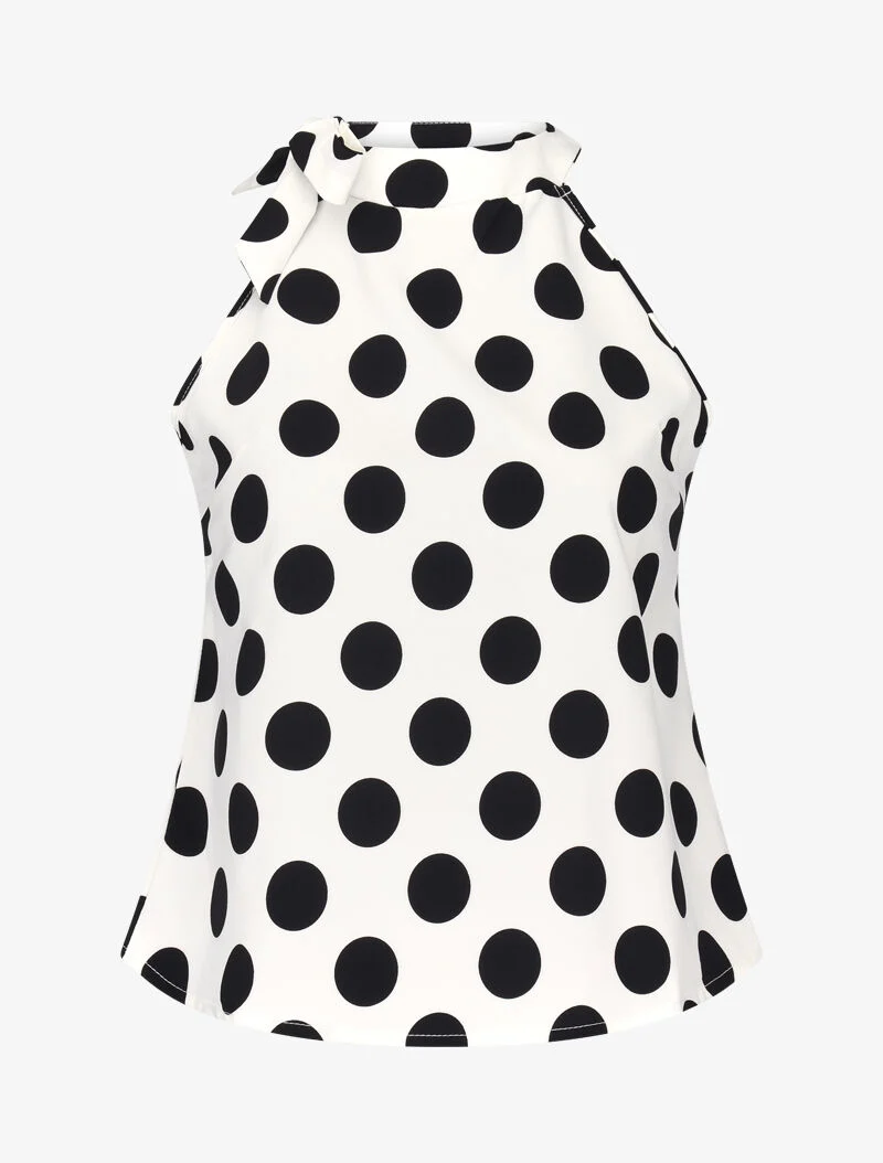 Top à pois avec col à nouer - blanc