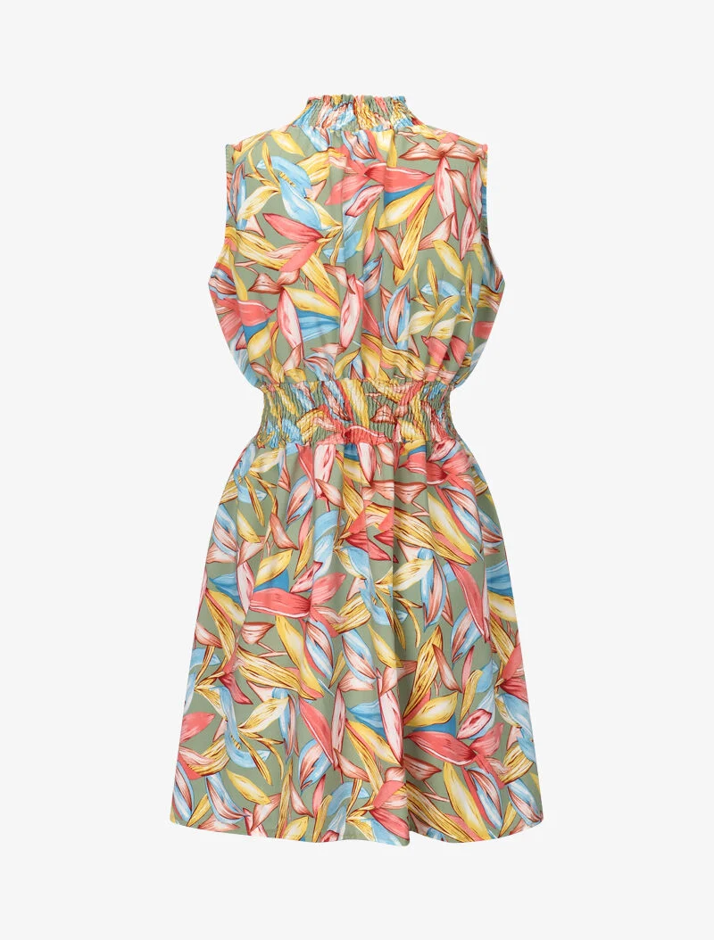 Robe à col montant élastiqué - vert