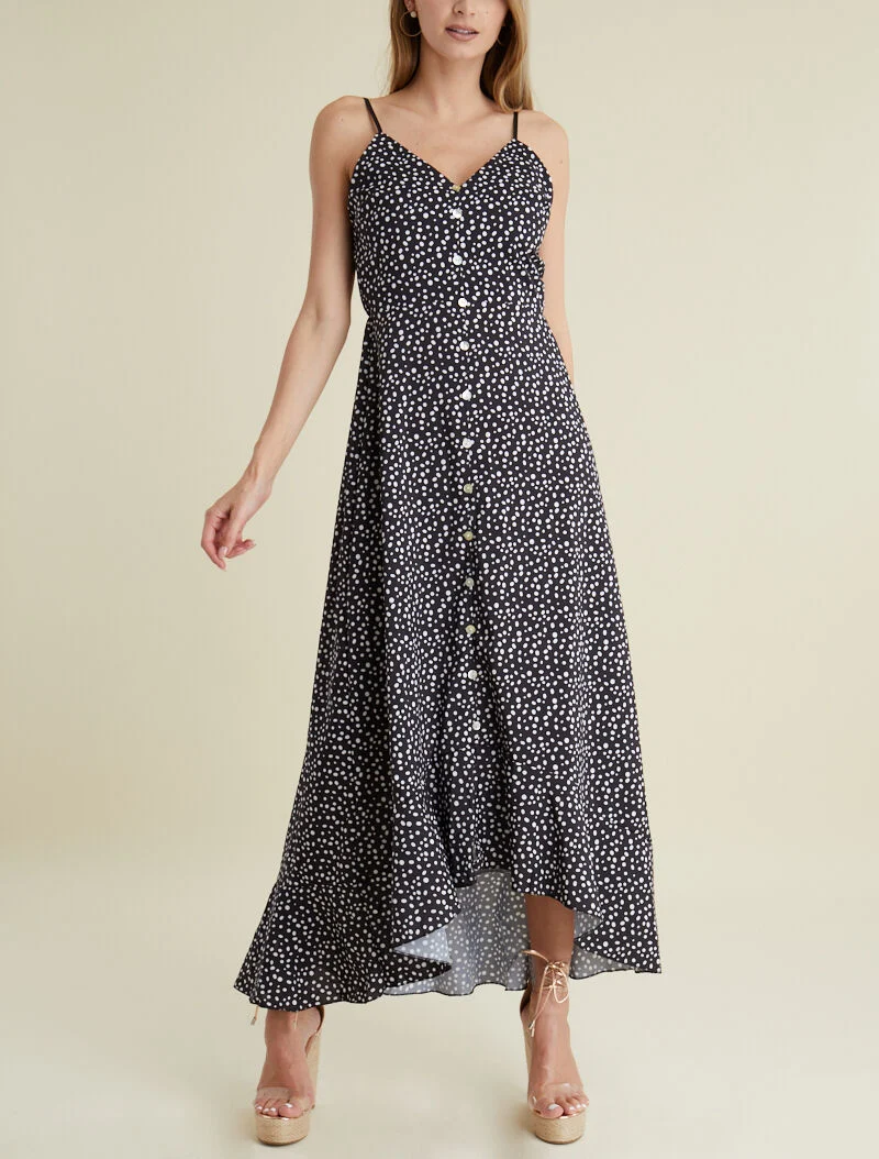 Robe à basque asymétrique imprimé à pois - noir
