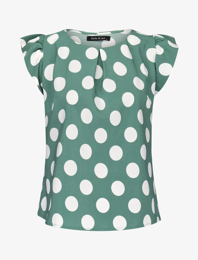 Blouse à pois à mancherons volantés - vert