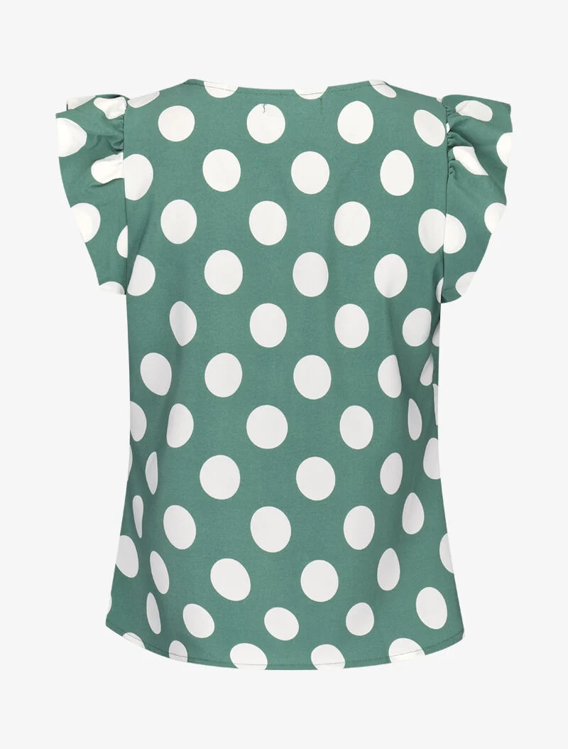 Blouse à pois à mancherons volantés - vert
