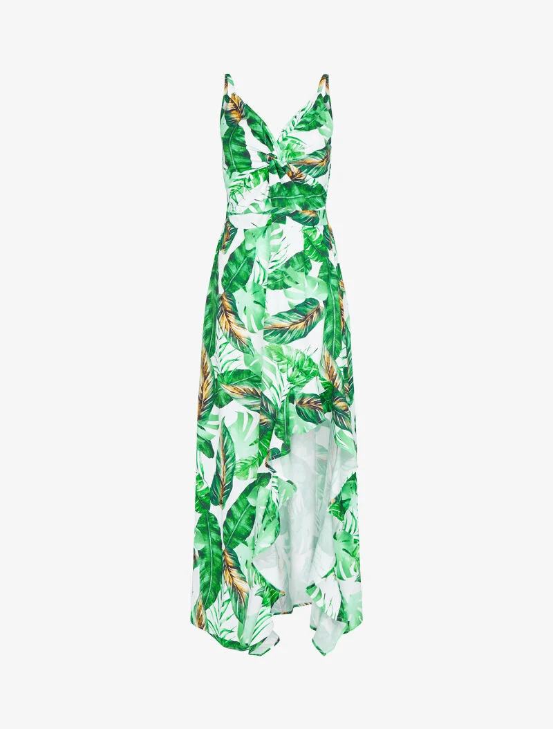 Robe longue imprimé estivale à côté fendu - ecru