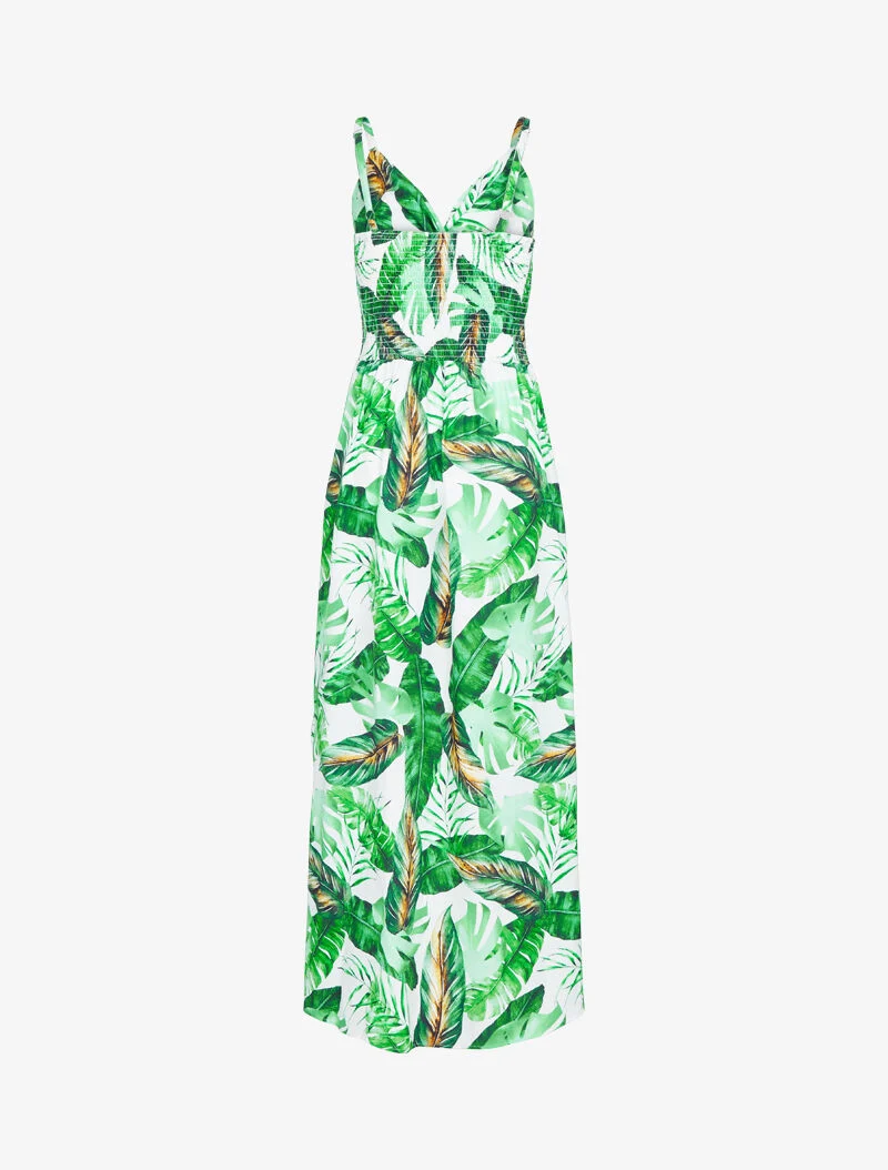 Robe longue imprimé estivale à côté fendu - ecru