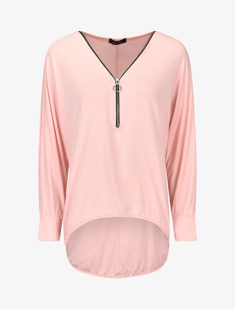 Top asymétrique à zip - rose