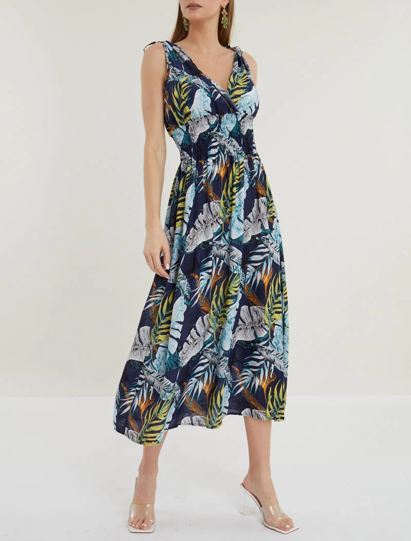 Robe longue cache coeur imprimé jungle - marine