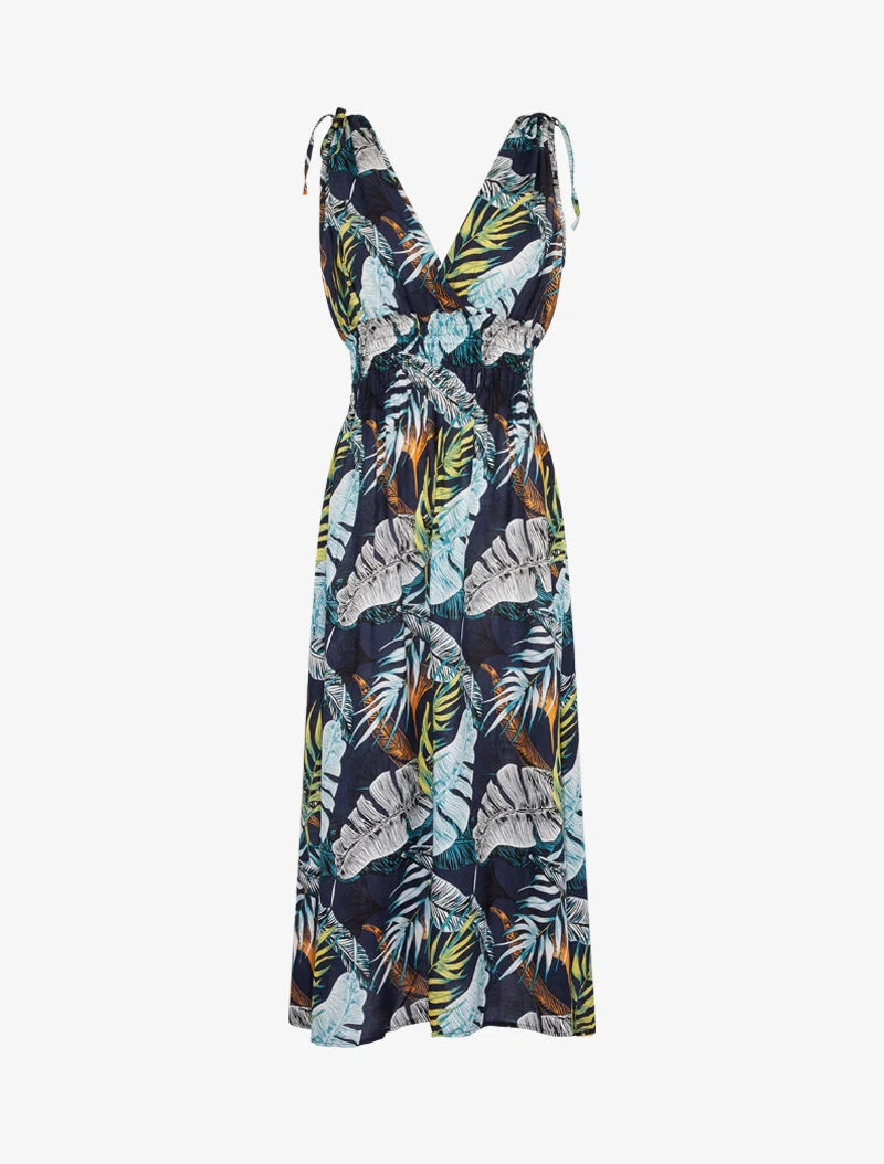 Robe longue cache coeur imprimé jungle - marine