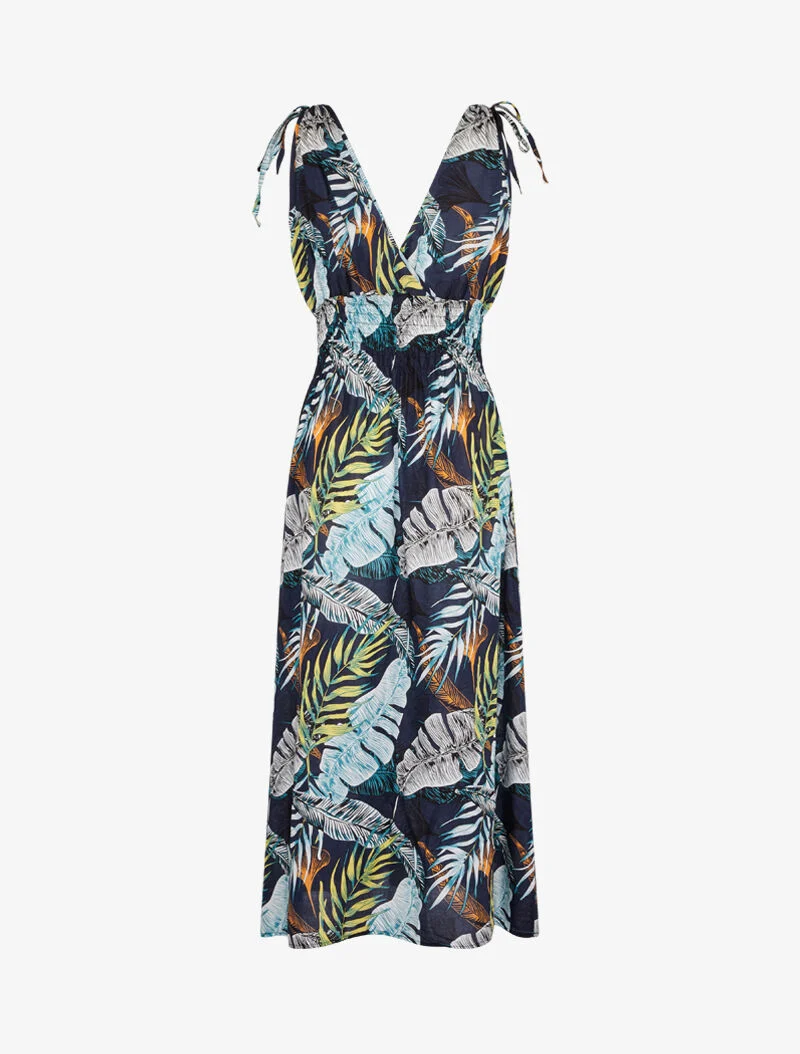 Robe longue cache coeur imprimé jungle - marine