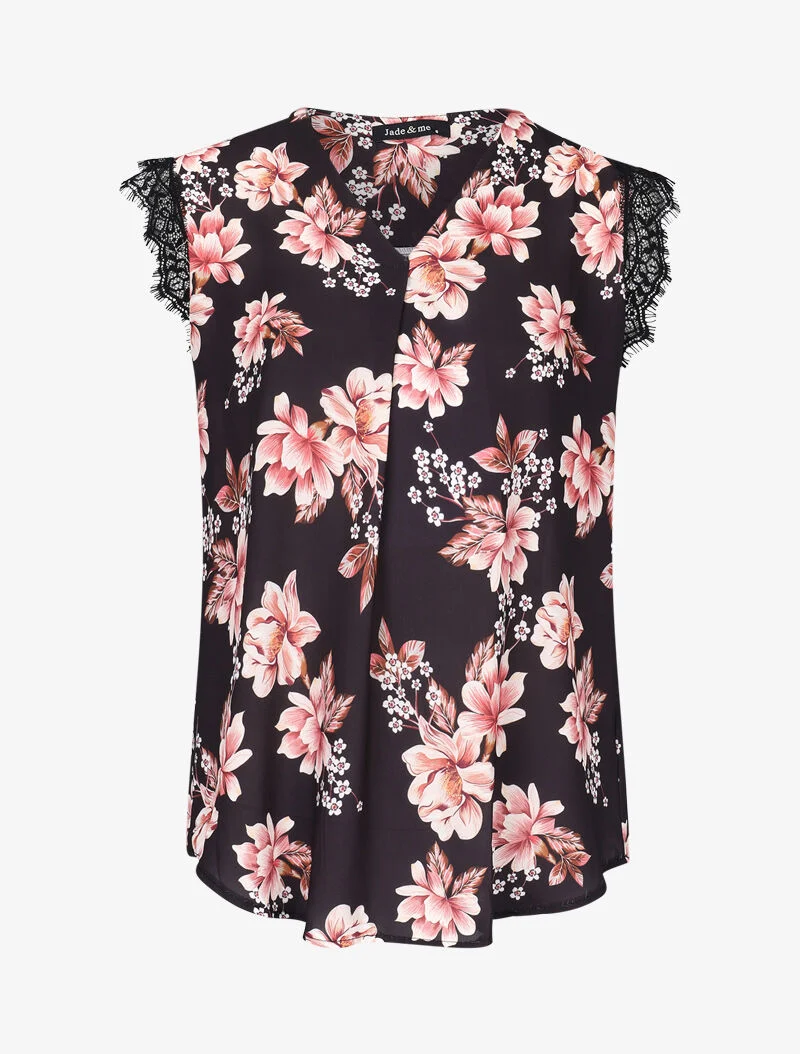 Blouse transparente à encolure V à plis - noir