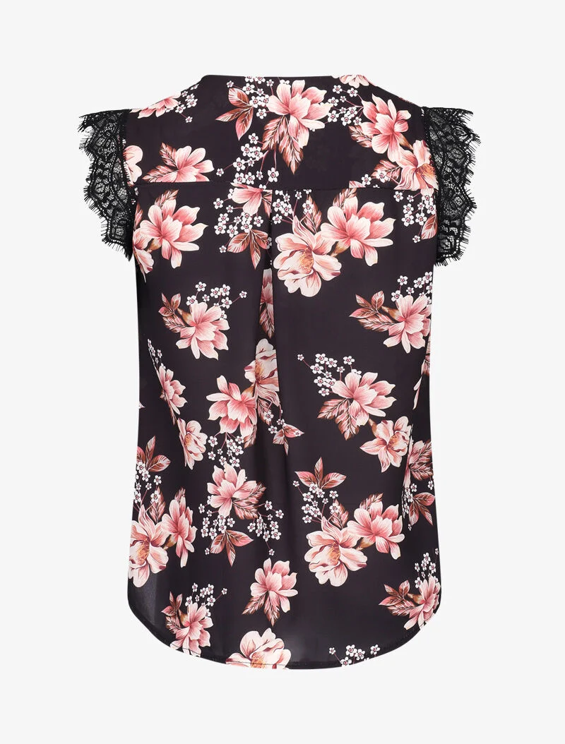 Blouse transparente à encolure V à plis - noir