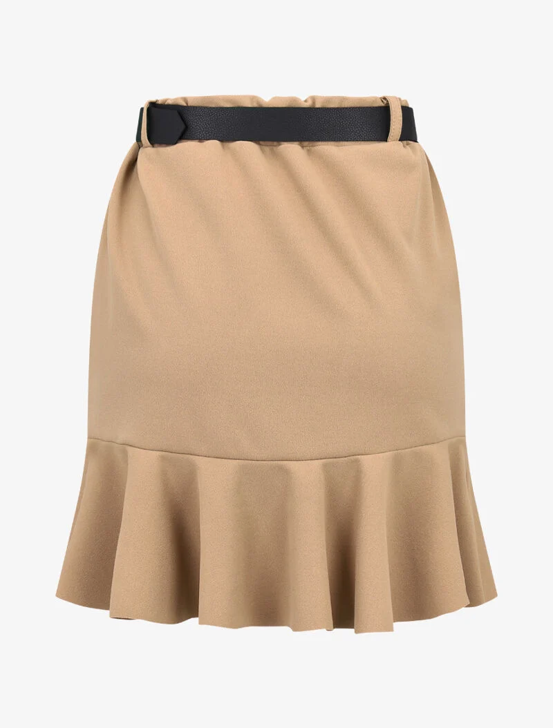 Jupe volantée avec ceinture simili - camel