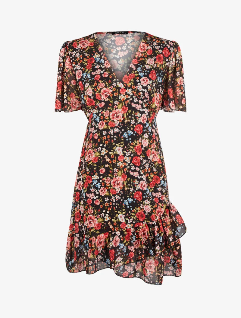 Robe à manches volantées et bord à basques - noir