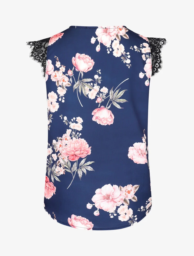 Blouse ample coupe carrée à imprimé fleuri - marine