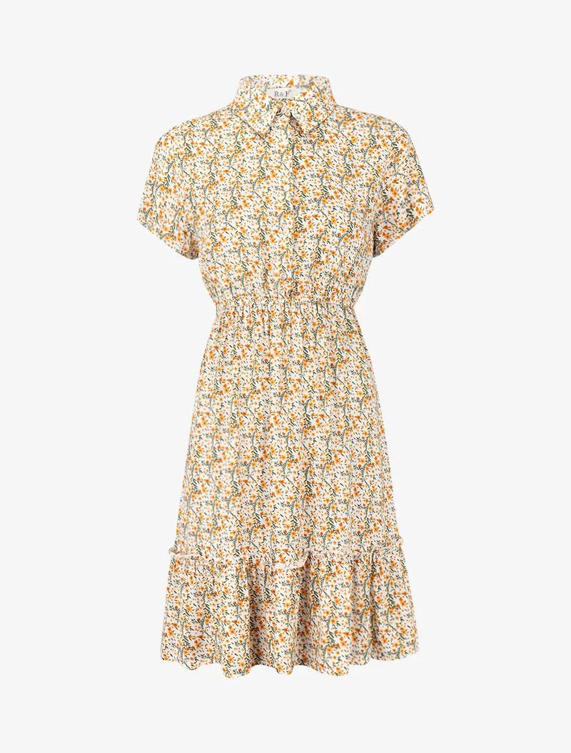 Robe printanière à col à pied et buste boutonné - ecru