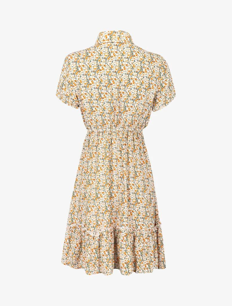 Robe printanière à col à pied et buste boutonné - ecru