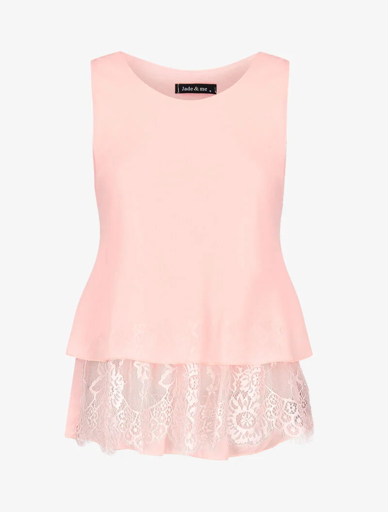 Top en voile à doublure dentelle - rose