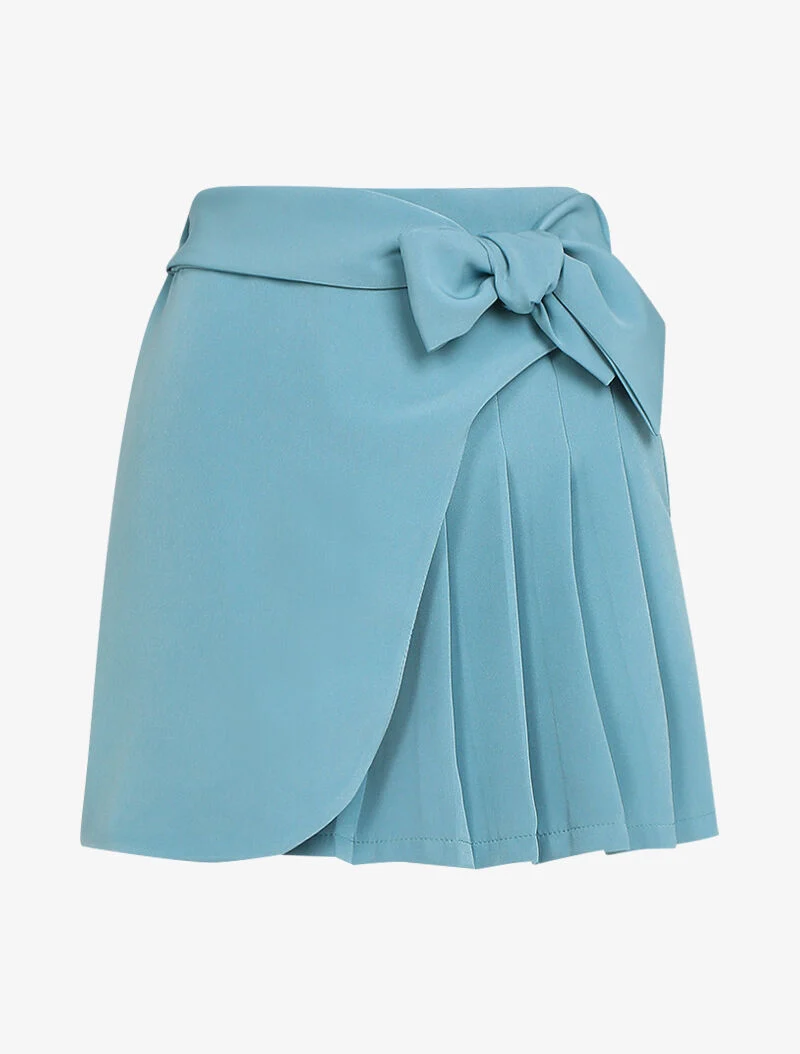 Jupe trompe l'oeil à côté plissé - turquoise