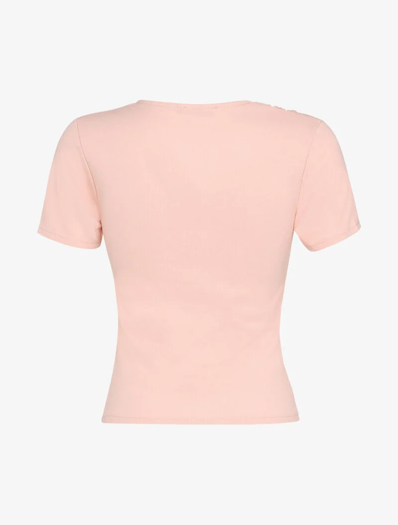 Top à épaule ajourée et boutonnière - rose