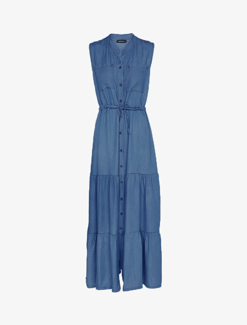 Robe longue à boutonnière - bleu denim
