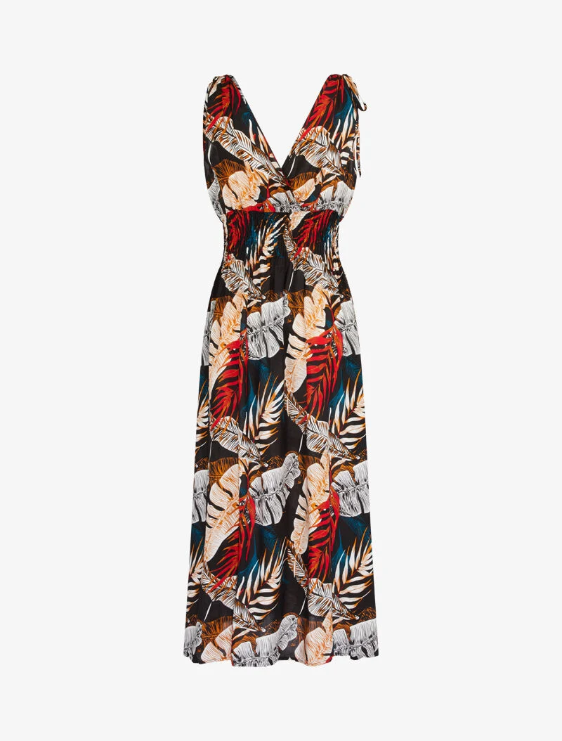 Robe longue cache coeur imprimé jungle - noir