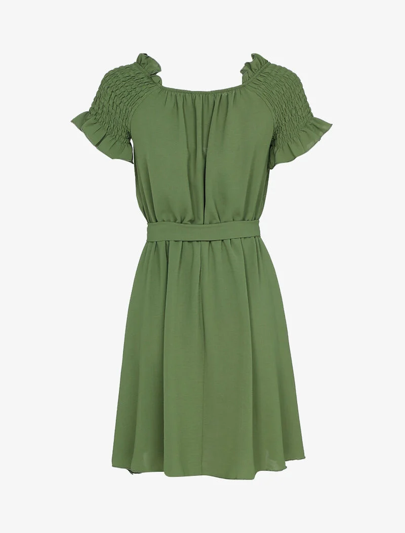 Robe à épaules volantées et élastiquées - kaki